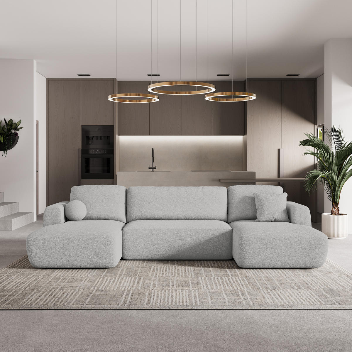 ROHOVÁ SEDAČKA SENTUM světle šedá - černá/světle šedá, dřevo/textil (330/148cm) - MASSENO