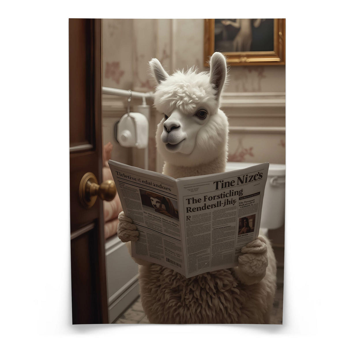 POSTER für WC Badezimmer ALPAKA mit Zeitung auf Toilette Abstraktion 50x70cm - Beige/Schwarz, Papier (50/70/70cm) - Muralo