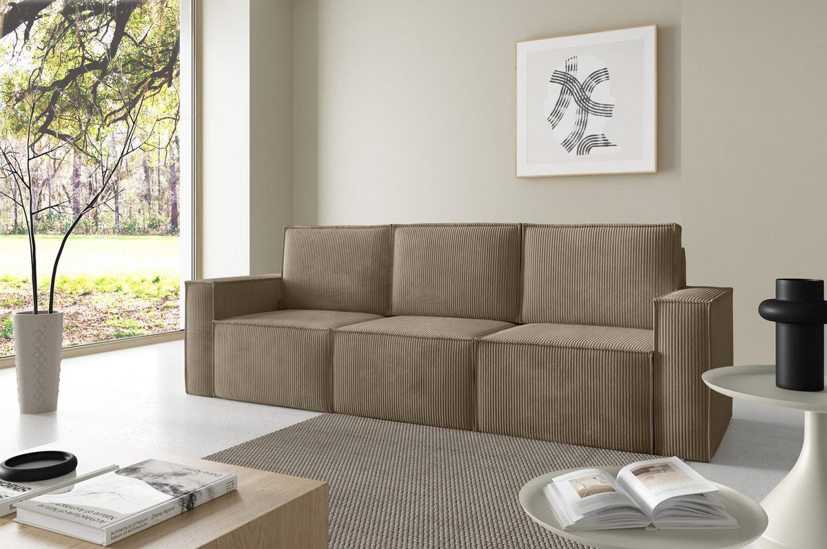 SOFA Orto Hellbraun, Dreisitzer Polstersofa - Hellbraun, Holzwerkstoff/Textil (247/93/82cm) - Bettso