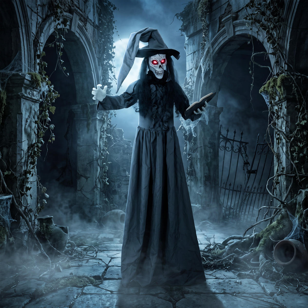 HALLOWEEN-HEXE Metall Polyesterfaser Dunkelgrau - Dunkelgrau, Metall (18/180/70cm) - HOMCOM