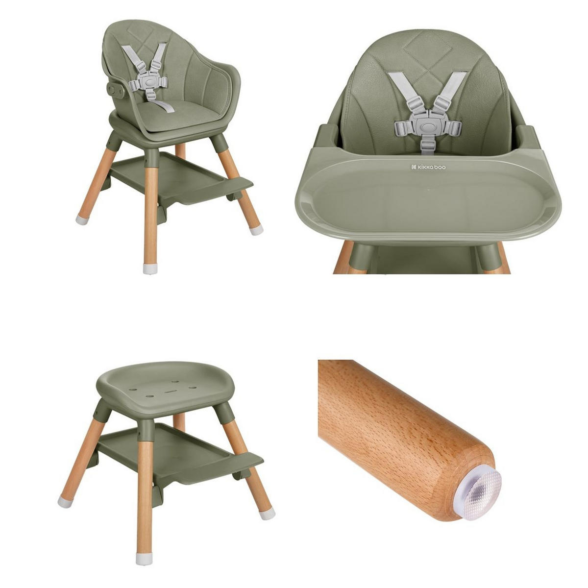 HOCHSTUHL Woody 3 in 1 grün Holzbeine Kinderstuhl Fußstütze Tablett - Grün, Kunststoff (57/90/62cm) - Kikka boo
