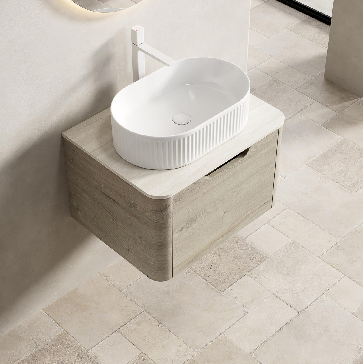 WASCHTISCHKOMBI 60 cm aus Keramik und Sinterstein mit Soft-Close-Schubladen - Creme, Keramik (60/50.2/46cm) - OKMYHOME
