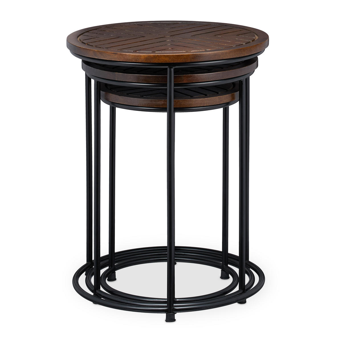 3DÍLNÁ sada odkládacích stolků - hnědá, kov/dřevo (41/41/53cm) - Relaxdays