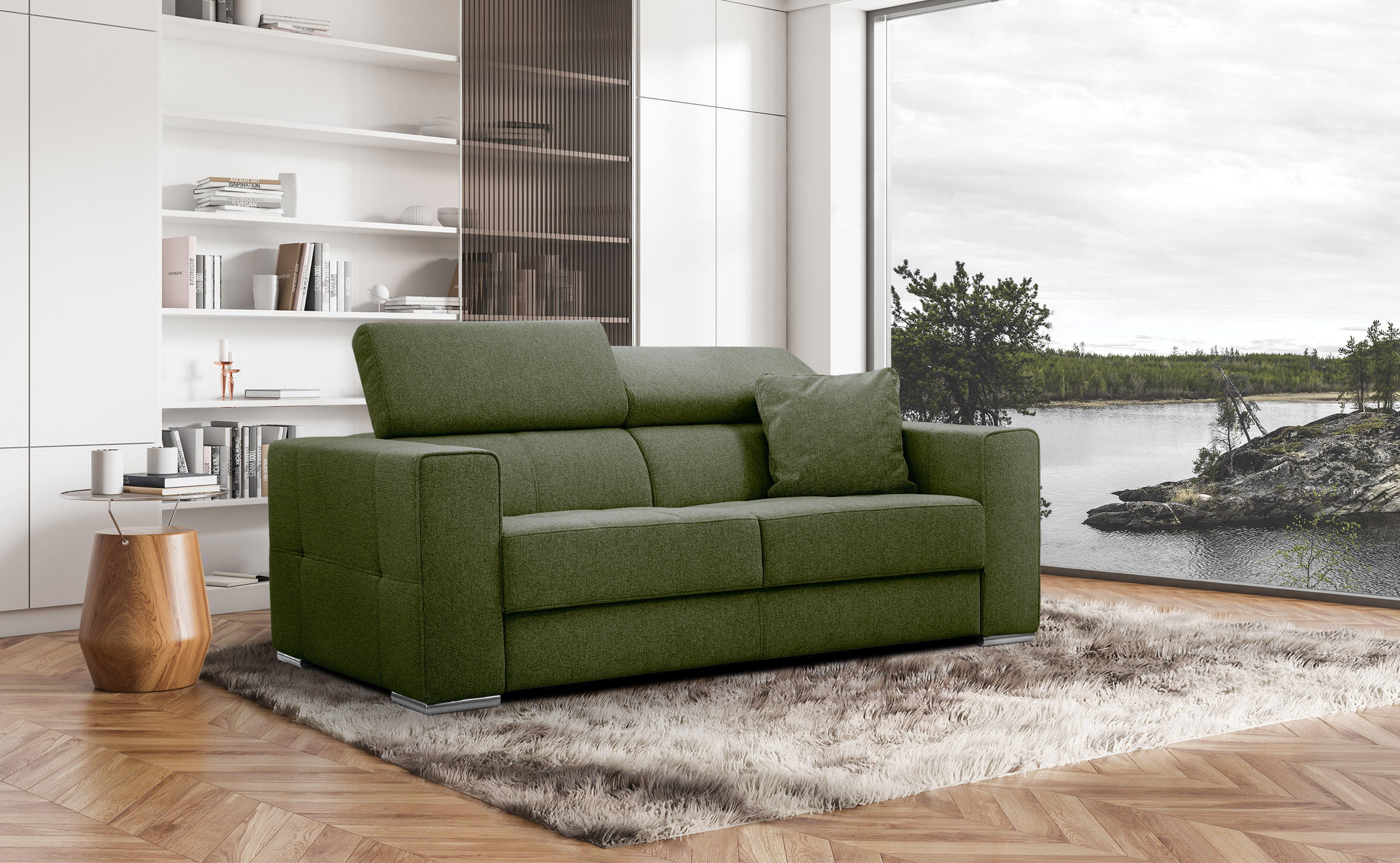 SOFA QUARTZ 3-Sitzer, olivgrün - Olivgrün, Holzwerkstoff/Textil (202/80/102cm) - Courtois Laville