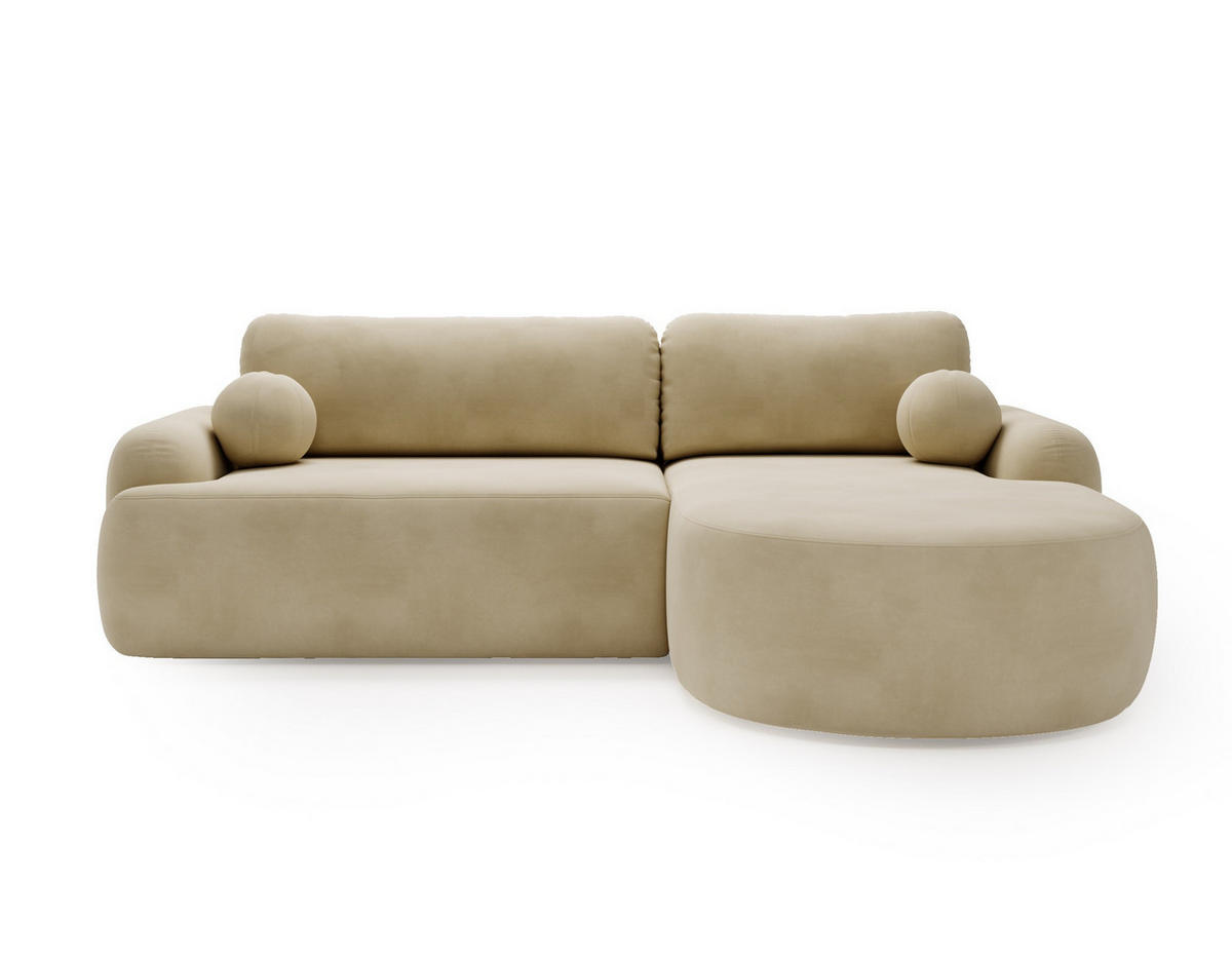 ECKSOFA Cloudy Beige, Sofa aus Velourstoff mit Kissen, rechte seite - Beige, Holzwerkstoff/Textil (261/177cm) - Bettso