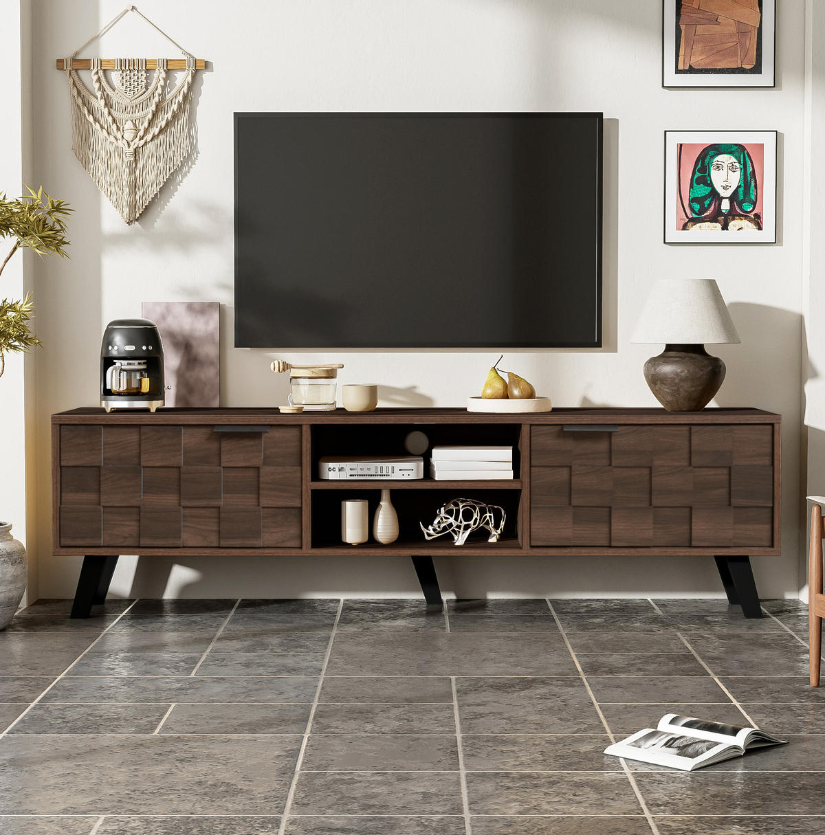 TV-ELEMENT mit 2 Türen und 2 offenen Fächern 160,5 x 35,5 x 45 cm Wood - Dunkelbraun, Holzwerkstoff (35.5/45/160.5cm) - Beauniv