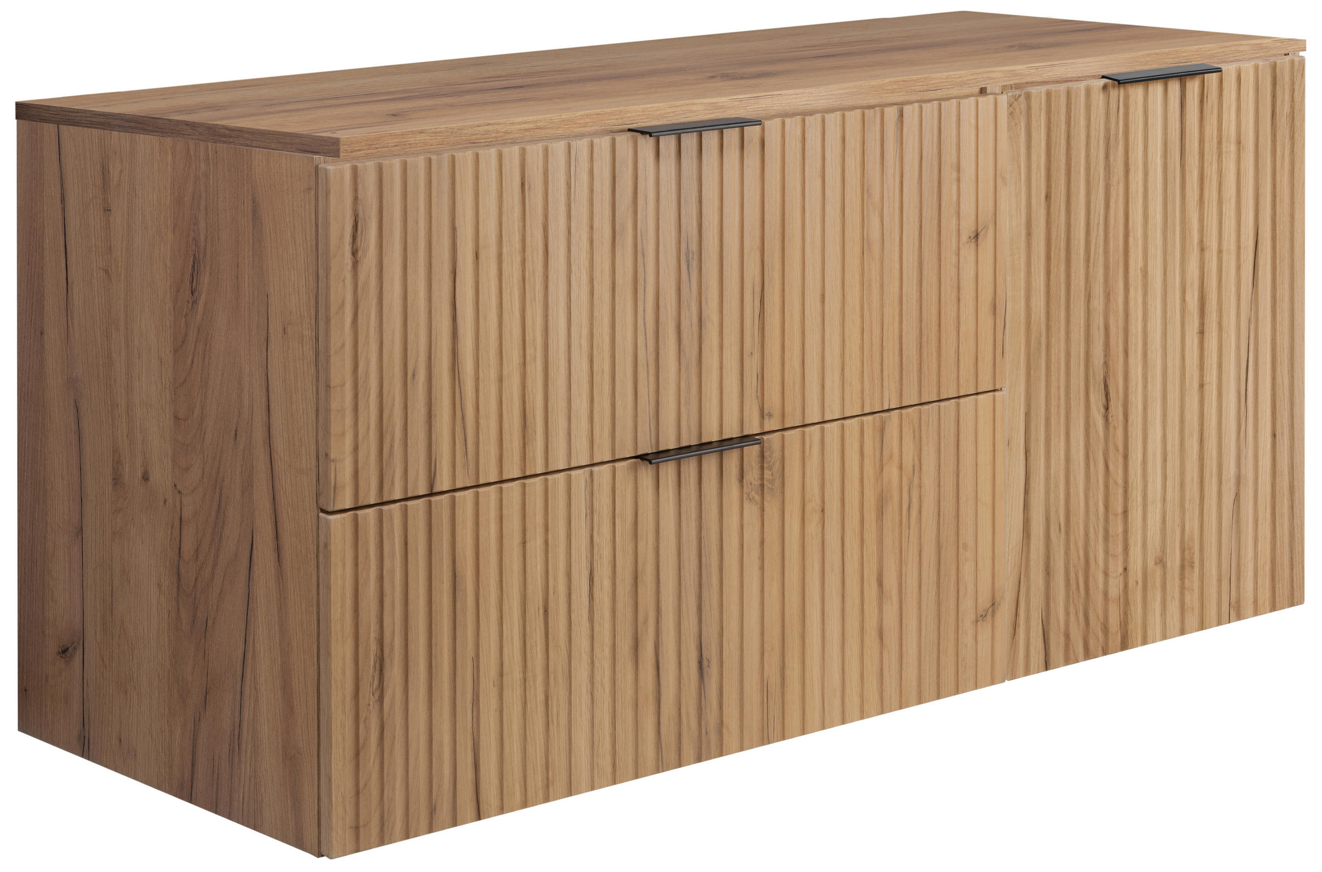 BADEZIMMER-SET, 57×46×120 cm, Eiche Craft / Eiche Craft Arbeitsplatte, schwarzer Griff - Braun, Holzwerkstoff (120/57/46cm) - 3XE LIVING