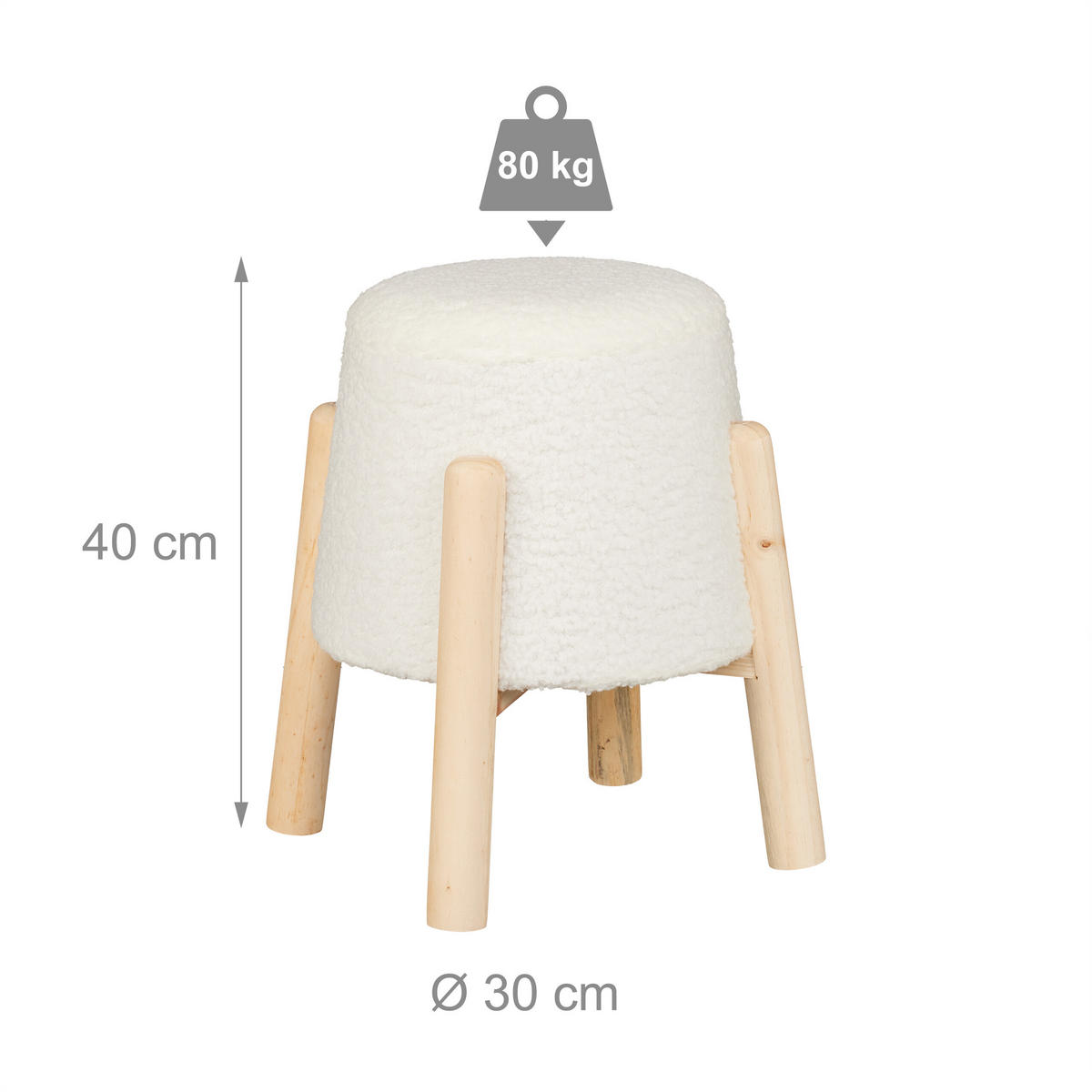SITZHOCKER - Weiß, Holz/Holzwerkstoff (30/40/30cm) - Relaxdays