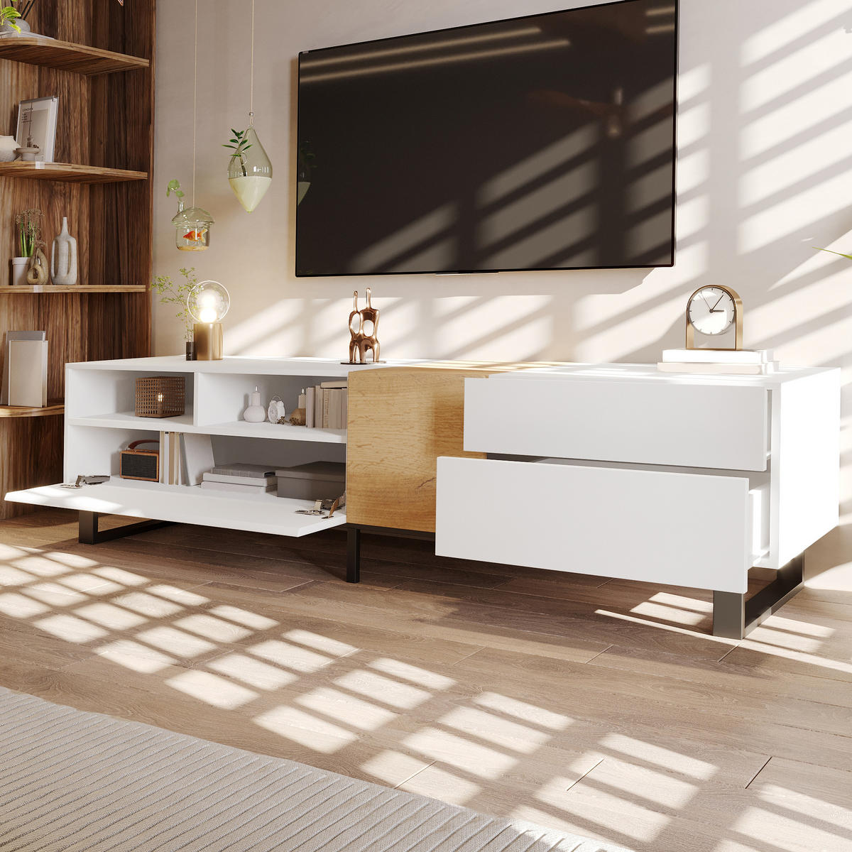 TV-SCHRANK Lowboard 180x50x38 cm Holzoptik - Weiß, Holz (180/50/38cm) - Fortuna Lai