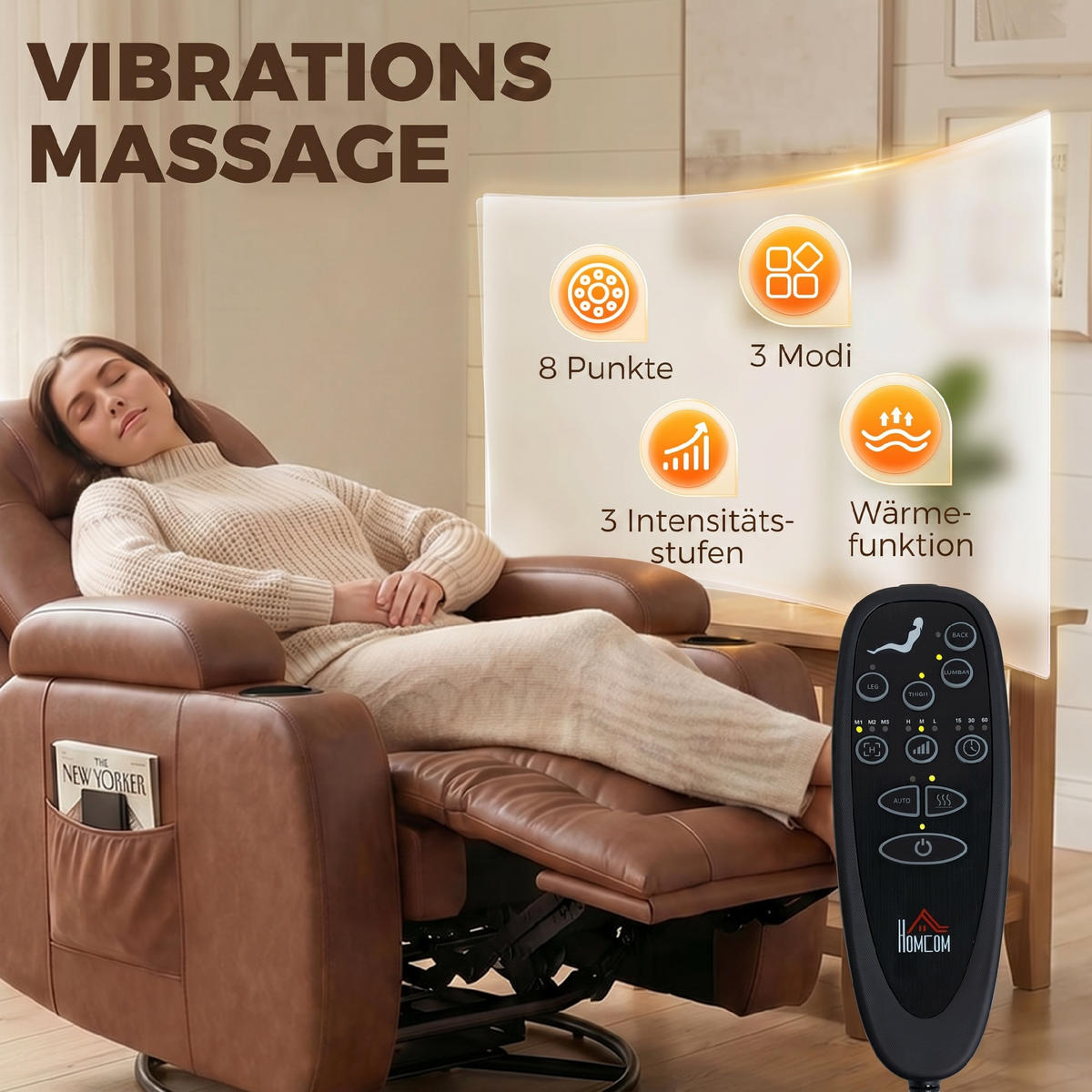 MASSAGESESSEL Kunstleder Hellbraun - Hellbraun/Schwarz, Kunststoff/Metall (85/104/94cm) - HOMCOM