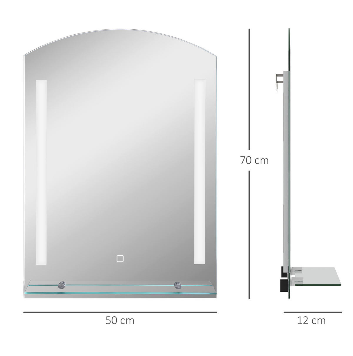 WANDSPIEGEL 50/12/70 cm silber aus Tempered Glass mit LED - Silberfarben, Glas (12/70/50cm) - OKWISH