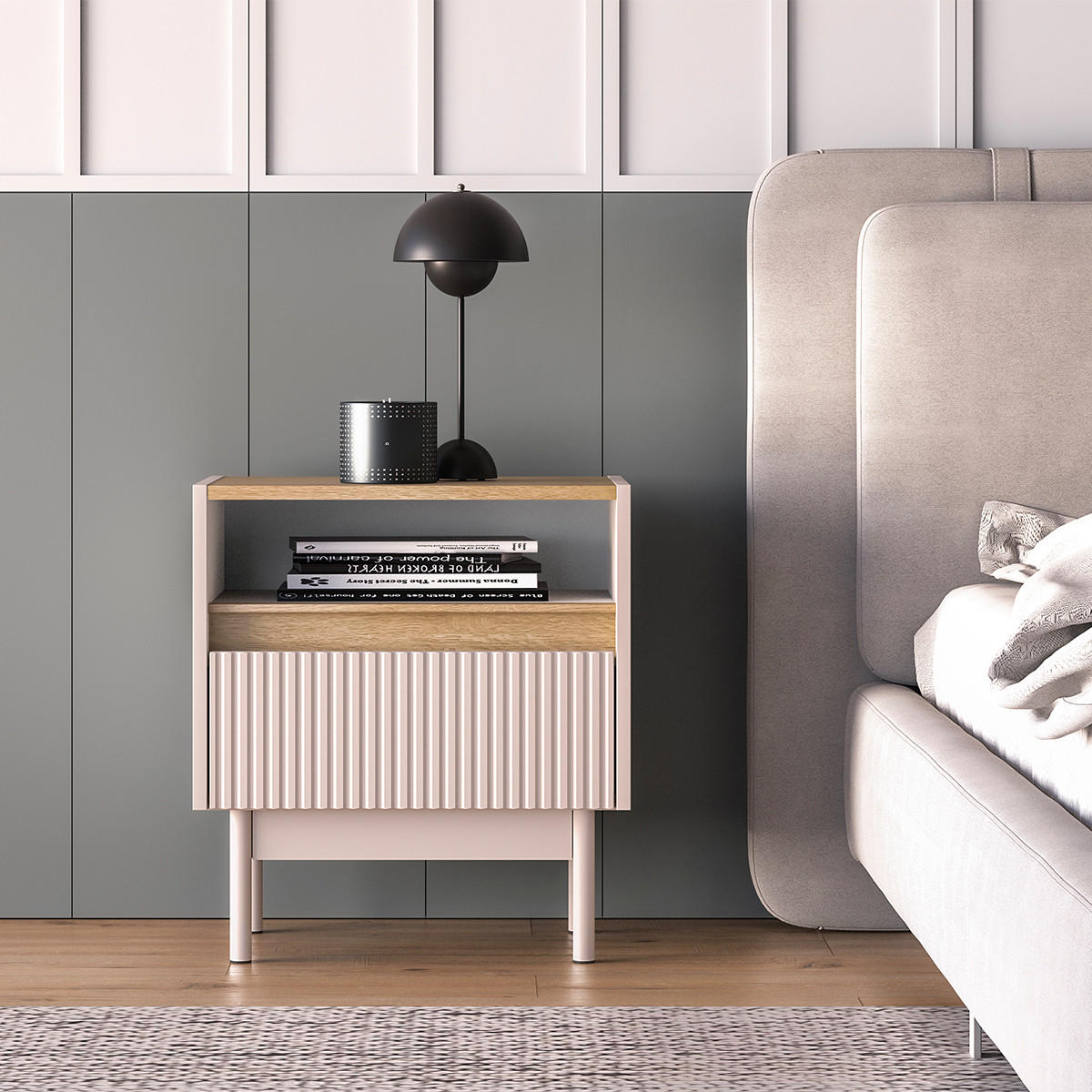 NOČNÍ STOLEK Connie Kašmír a dřevo - béžová, kompozitní dřevo (49.8/55/35cm) - Petits-meubles