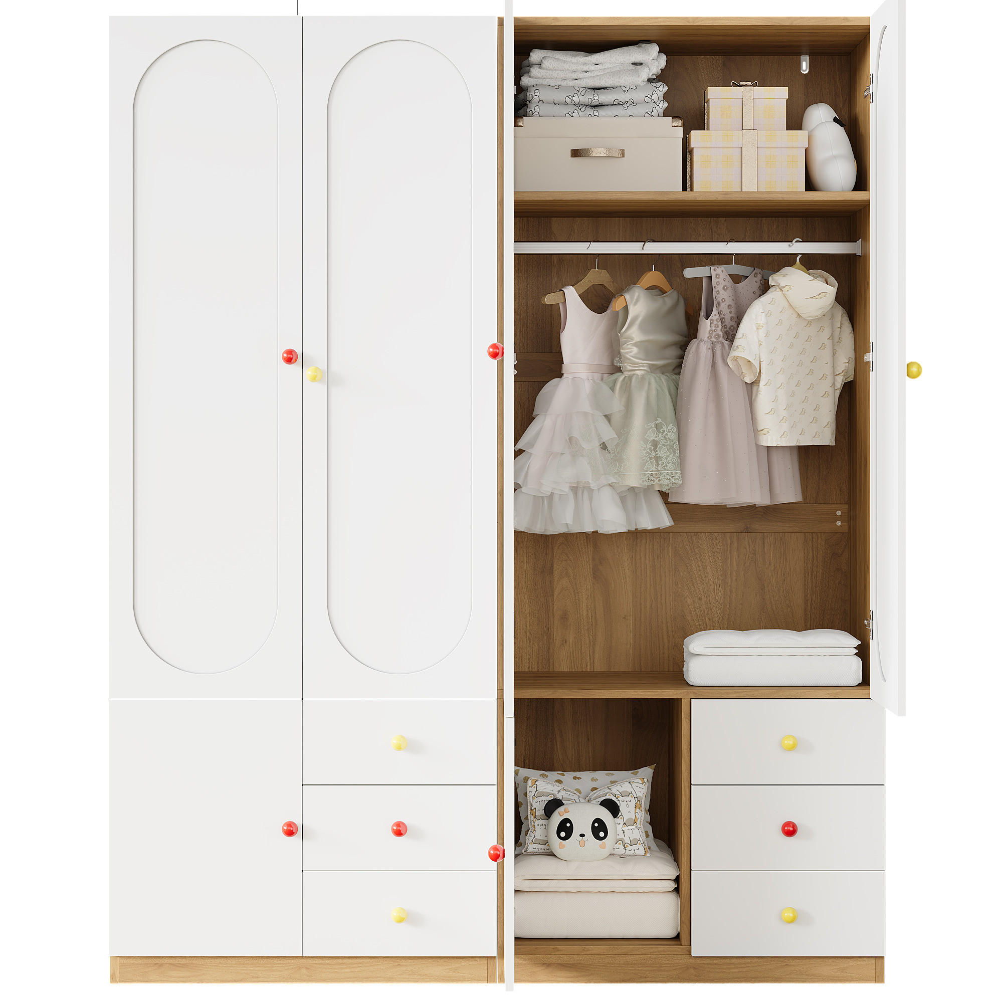KLEIDERSCHRANK aus MDF 160x45x200 cm Weiß mit 2 Türen, 3 Schubladen, Kleiderstange und Anti-Kipp-Schutz - Weiß, Holzwerkstoff (160/200/45cm) - Modfu