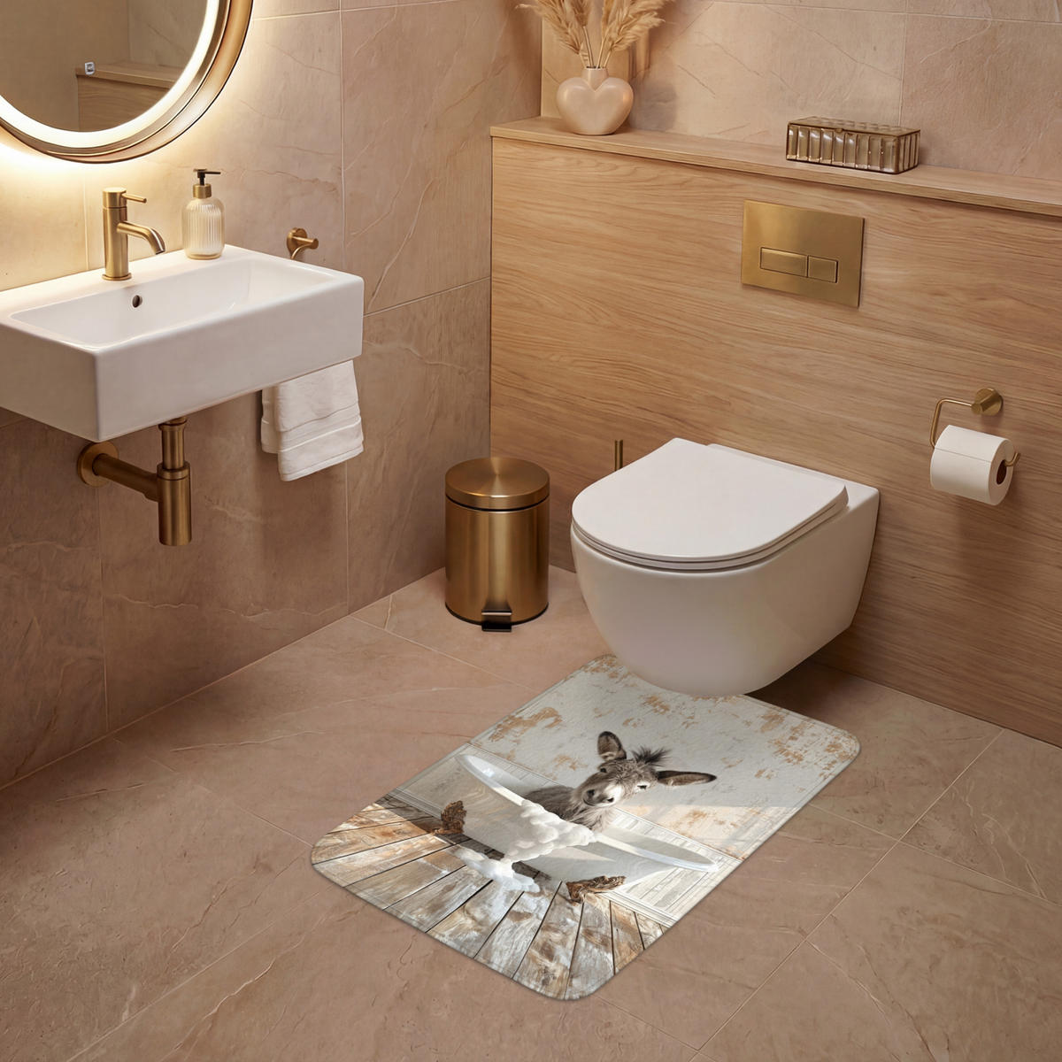WC PŘEDLOŽKA Osel - Zvířata - Vana - Pěna 50x80 cm - krémová, textil/plast (50/1cm) - OnlyWow