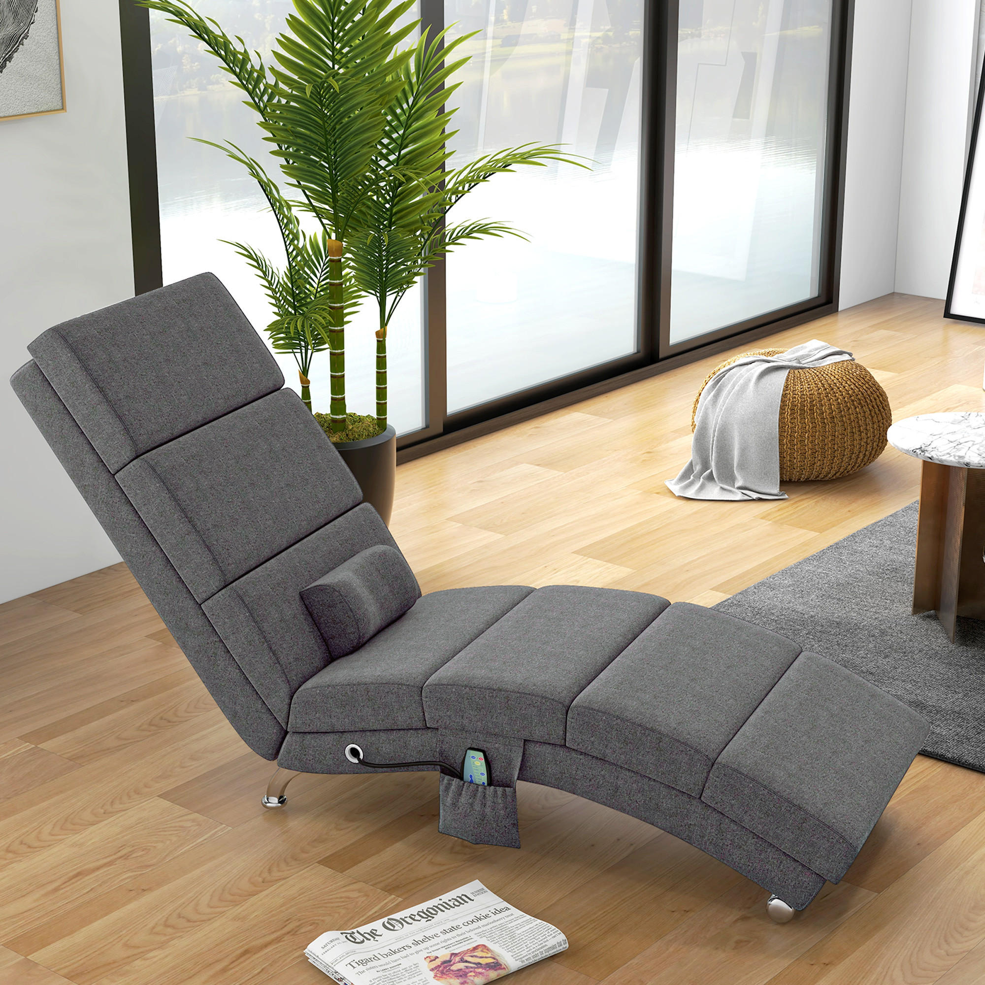 RELAXLIEGE, Massagefunktion, Dunkelgrau - Dunkelgrau, Metall (168/84/56cm) - HOMCOM