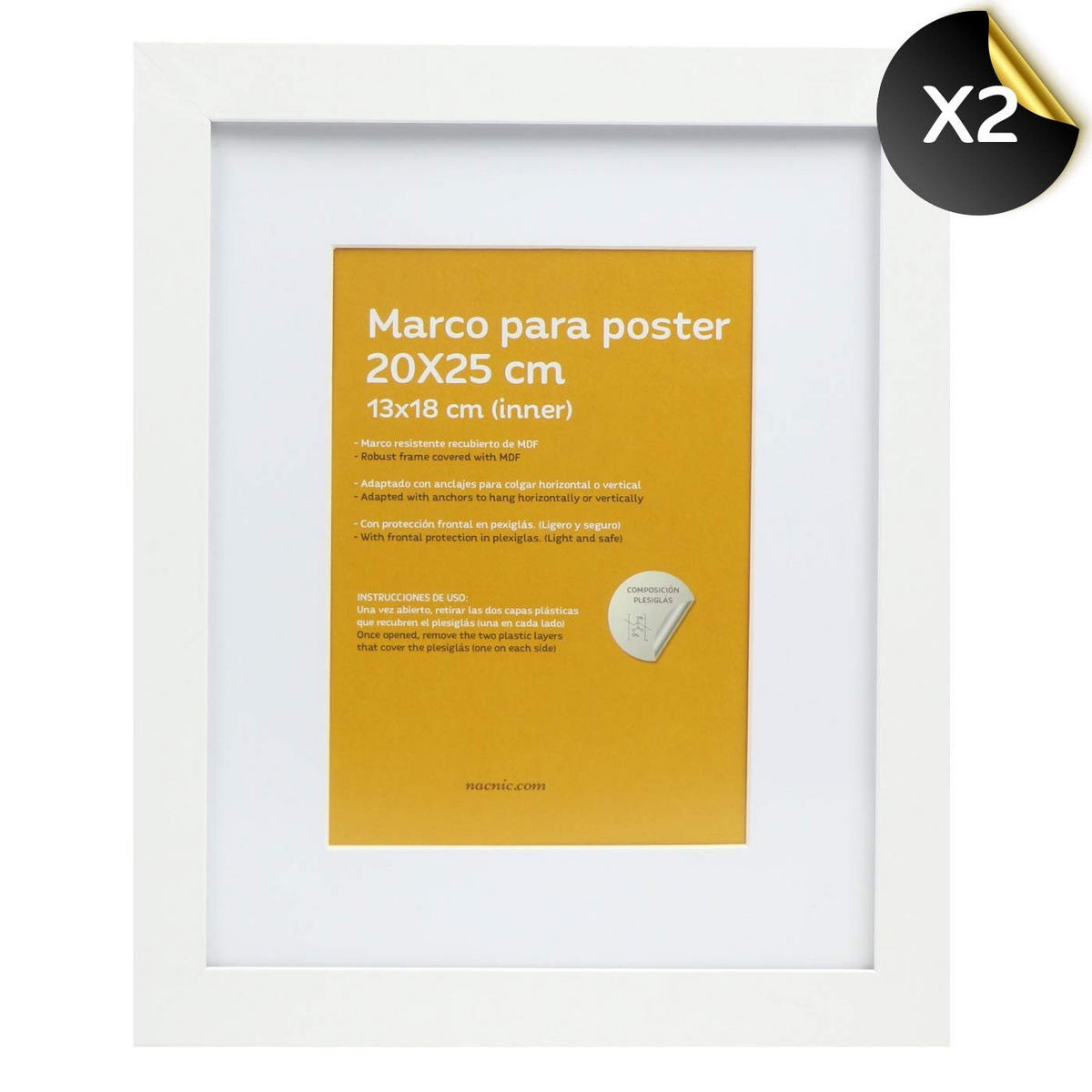 RAHMEN Set mit 10 aus MDF und Acrylglas Schutz und Aussteller für Fotografien, Bilder, Poster, Gemälde Farbe Weiß 20x25, 13x18, 10x15 cm - Weiß, Holz (20/3/25cm) - Nacnic