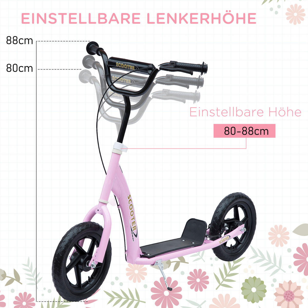 KINDERROLLER, Schwarz/Rosa/Blau/Rot, Stahl+ PVA - Rosa, Metall (120/52/80cm) - HOMCOM