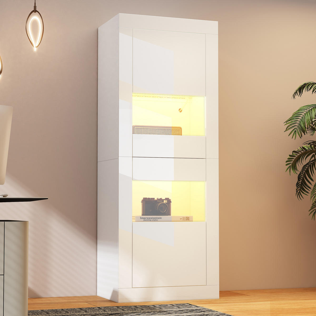 VITRINE DE-37762 mit LED-Beleuchtung und Glasböden Weiß - Weiß, Holzwerkstoff (61/162/42cm) - ComfortXL