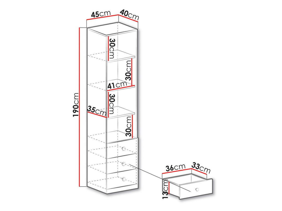 REGAL Pixel PX6 - Eichefarben/Weiß, Holzwerkstoff (45/190/40cm)