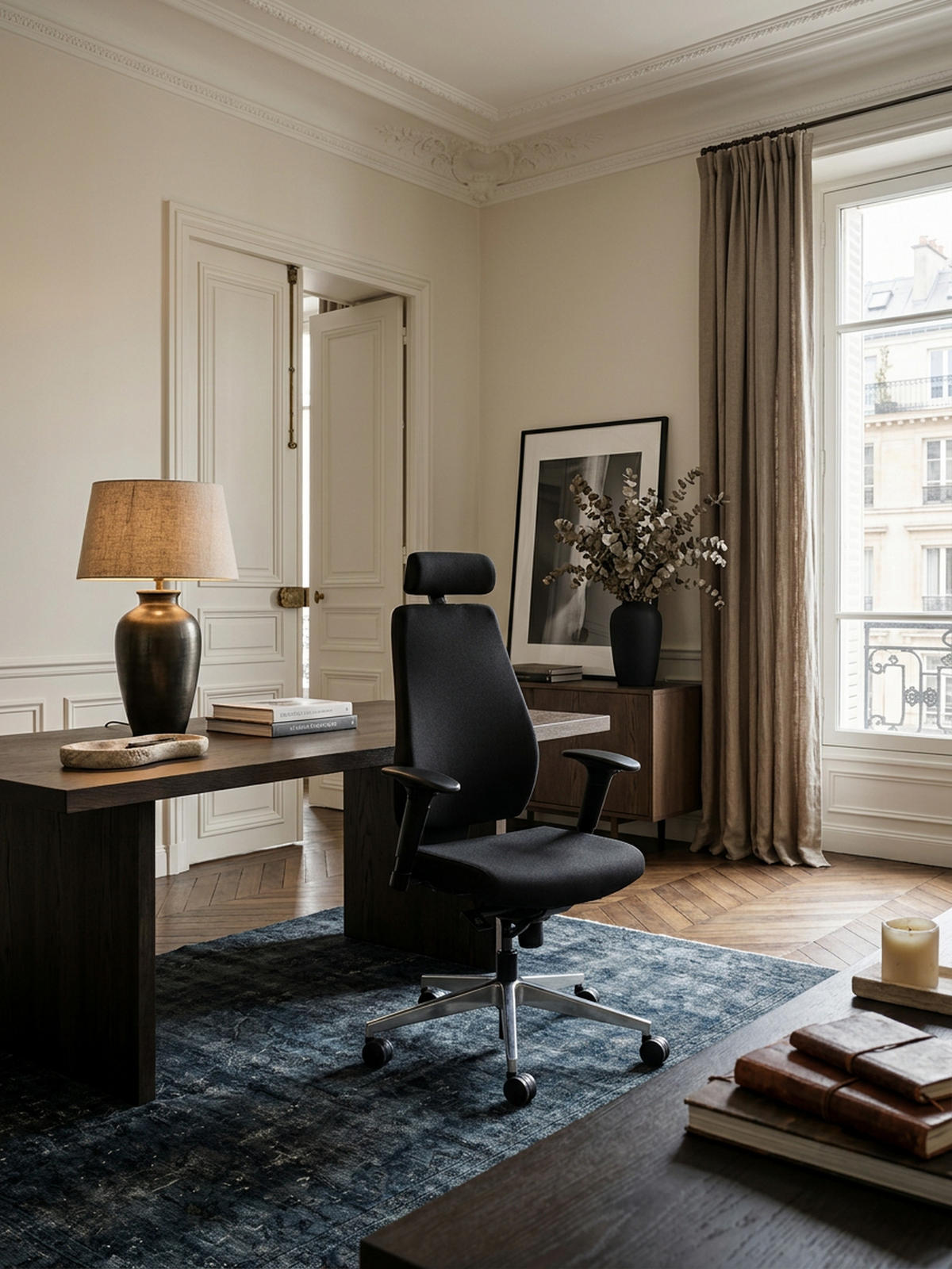 BÜROSTUHL Stoff mit verstellbarer Rückenlehne, Kopfstütze und Aluminiumfußkreuz KOMFORT PLUS - Silberfarben/Schwarz, Textil/Metall (70/141/60cm) - KADIMA DESIGN