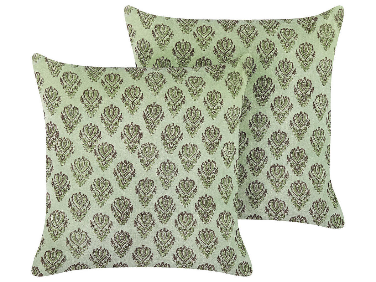 DEKOKISSEN 2er-Set Grün 45/45 cm Rungia - Grün, Textil (45/45cm) - Beliani