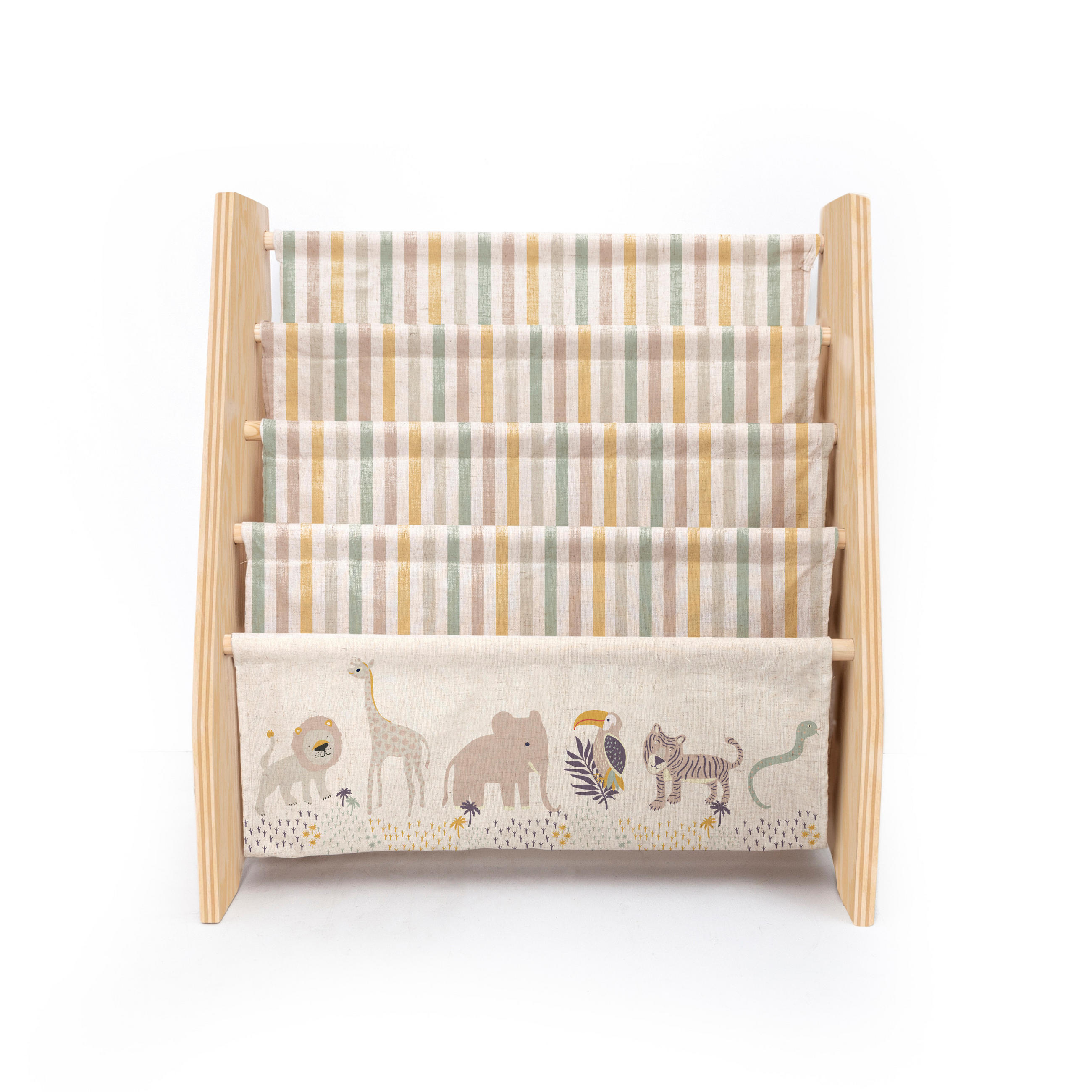 BÜCHERREGAL aus Kiefer-Sperrholz, afrikanisches Textil, Montessori-Stil. - Beige/Multicolor, Holz (31/71/61cm) - RNT By Really Nice Things