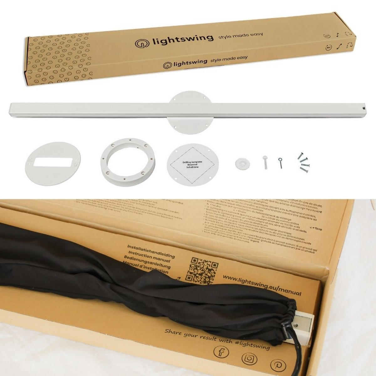 AUFHÄNGESYSTEM für eine Hängelampe - Single - 90cm - Mattweiß - Verstellbare Lampenaufhängung - Pendelleuchte Schieben und Drehen - Weiß, Metall (90/3/2cm) - Lightswing®