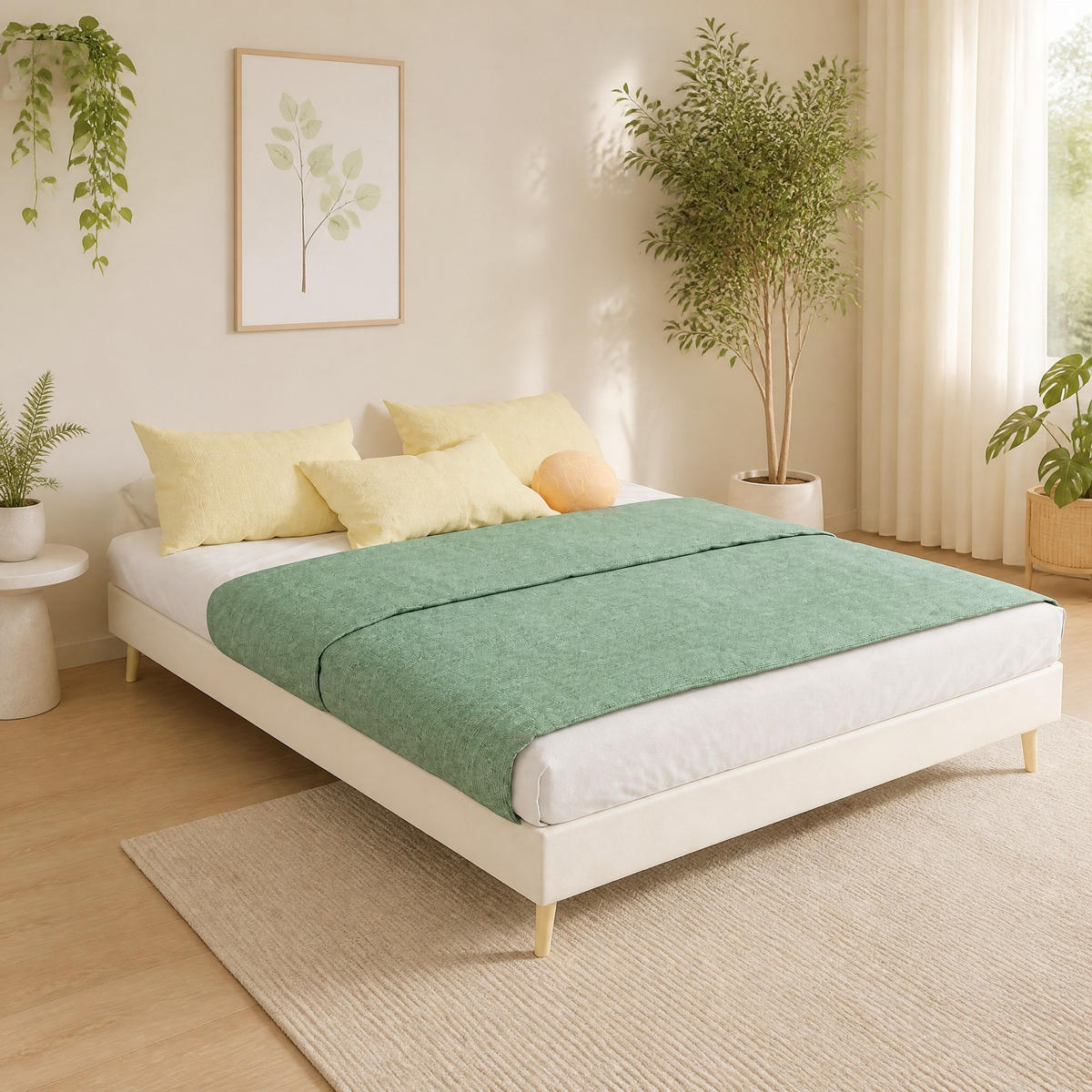 POLSTERBETT 140/200 mit Samtbezug und Massivholzfüßen in Beige - Beige, Holzwerkstoff/Textil (140/200cm) - EVRYAE