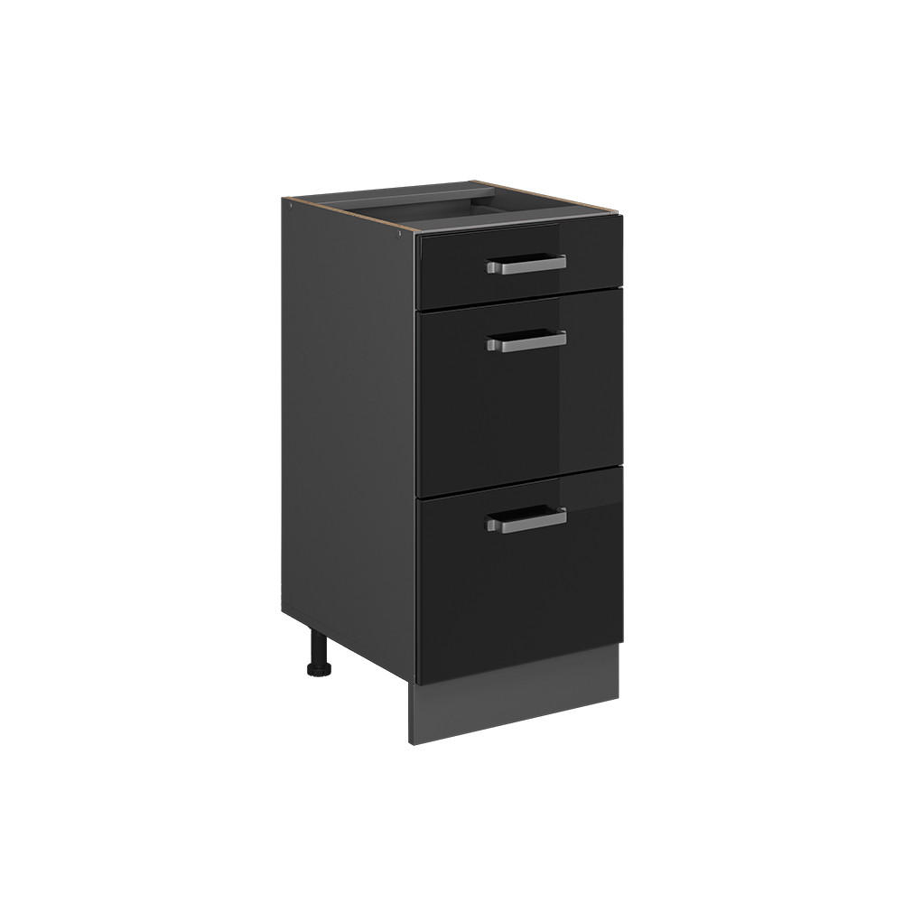 KÜCHENUNTERSCHRANK R-Line Schwarz Hochglanz 40 cm mit Schubladen, ohne AP - Schwarz Hochglanz/Anthrazit, Holzwerkstoff (40/81.6/46cm) - Vicco