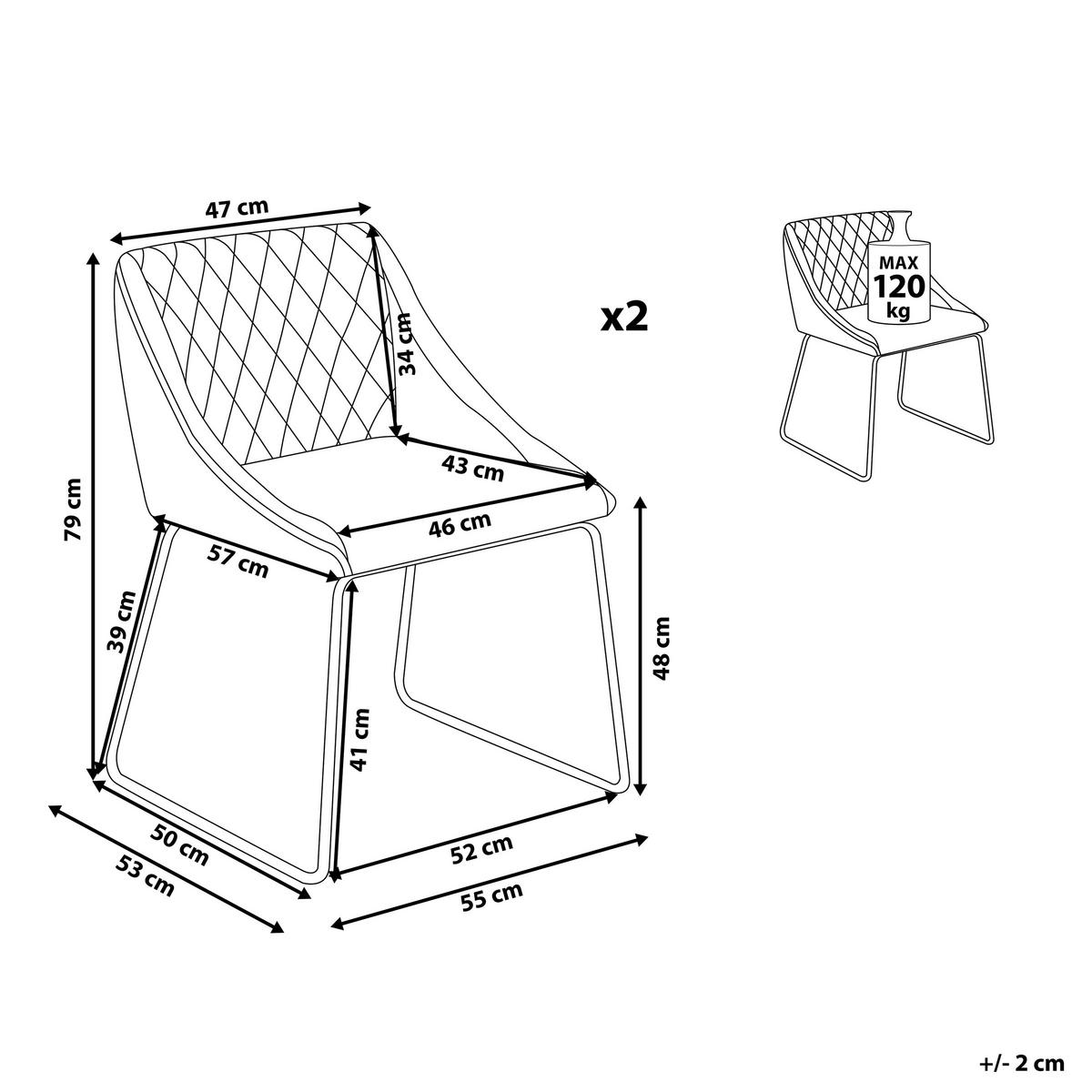 ESSZIMMERSTUHL 2er-Set Samtstoff Dunkelblau Arcata - Blau, Textil/Metall (55/79/57cm) - Beliani