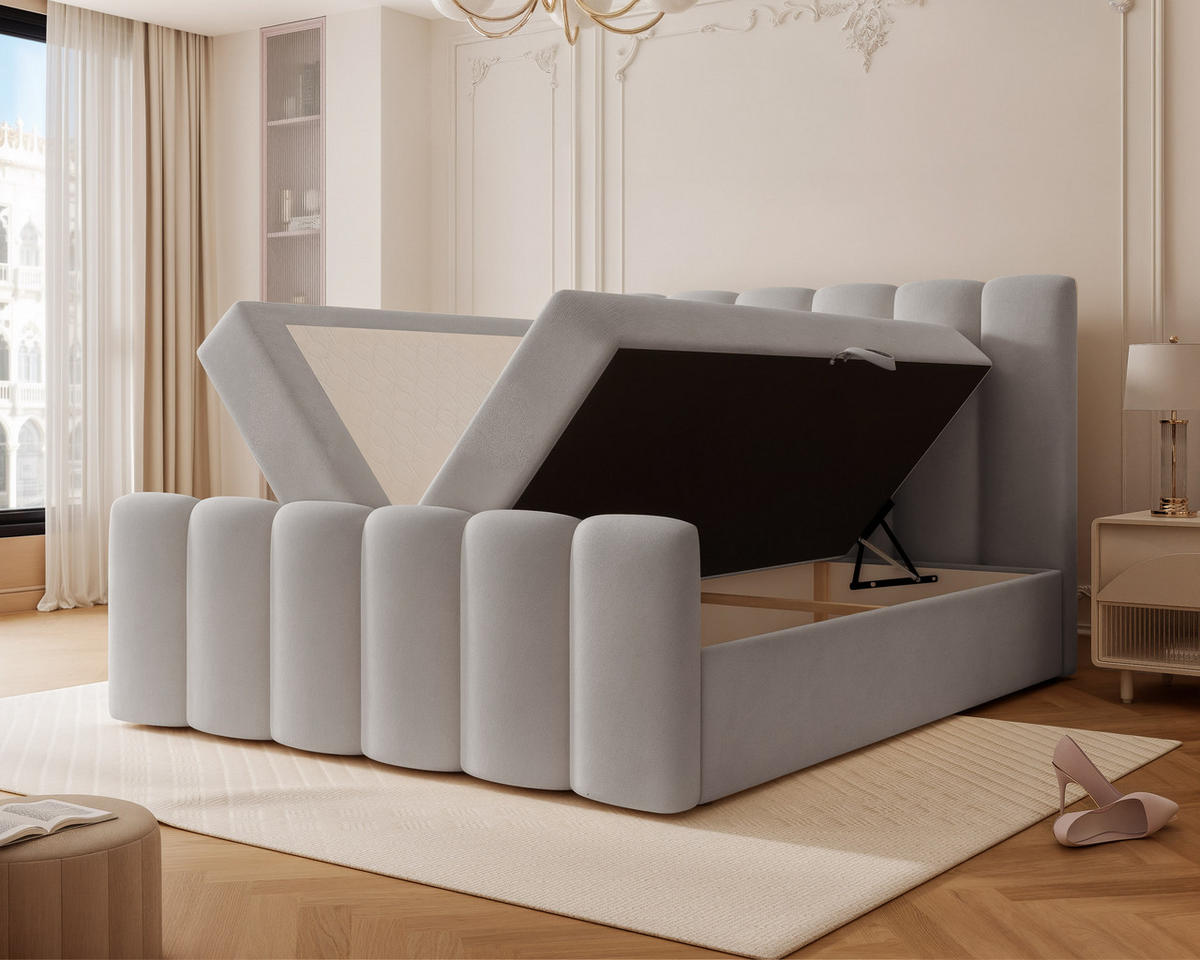BOXBETT FERRERO 160/200 cm, in Grau, mit Matratze - Grau, Textil (160/200cm) - Idohome