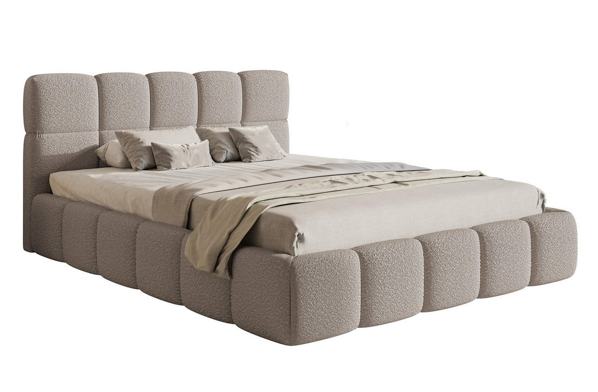 POLSTERBETT Cloudy Hellgrau Boucle 140 cm - Hellgrau/Schwarz, Textil (140/200cm) - Selsey