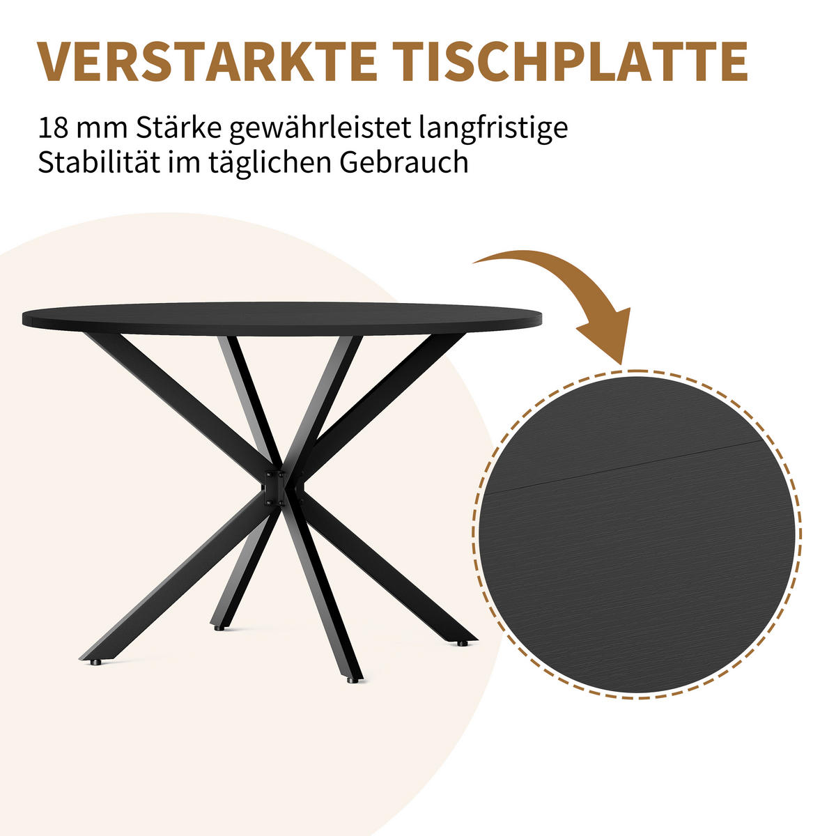 ESSTISCH DE-37300 rund mit X-Beinen und pulverbeschichtetem Stahl Schwarz - Schwarz, Holzwerkstoff (120/120/78cm) - ComfortXL