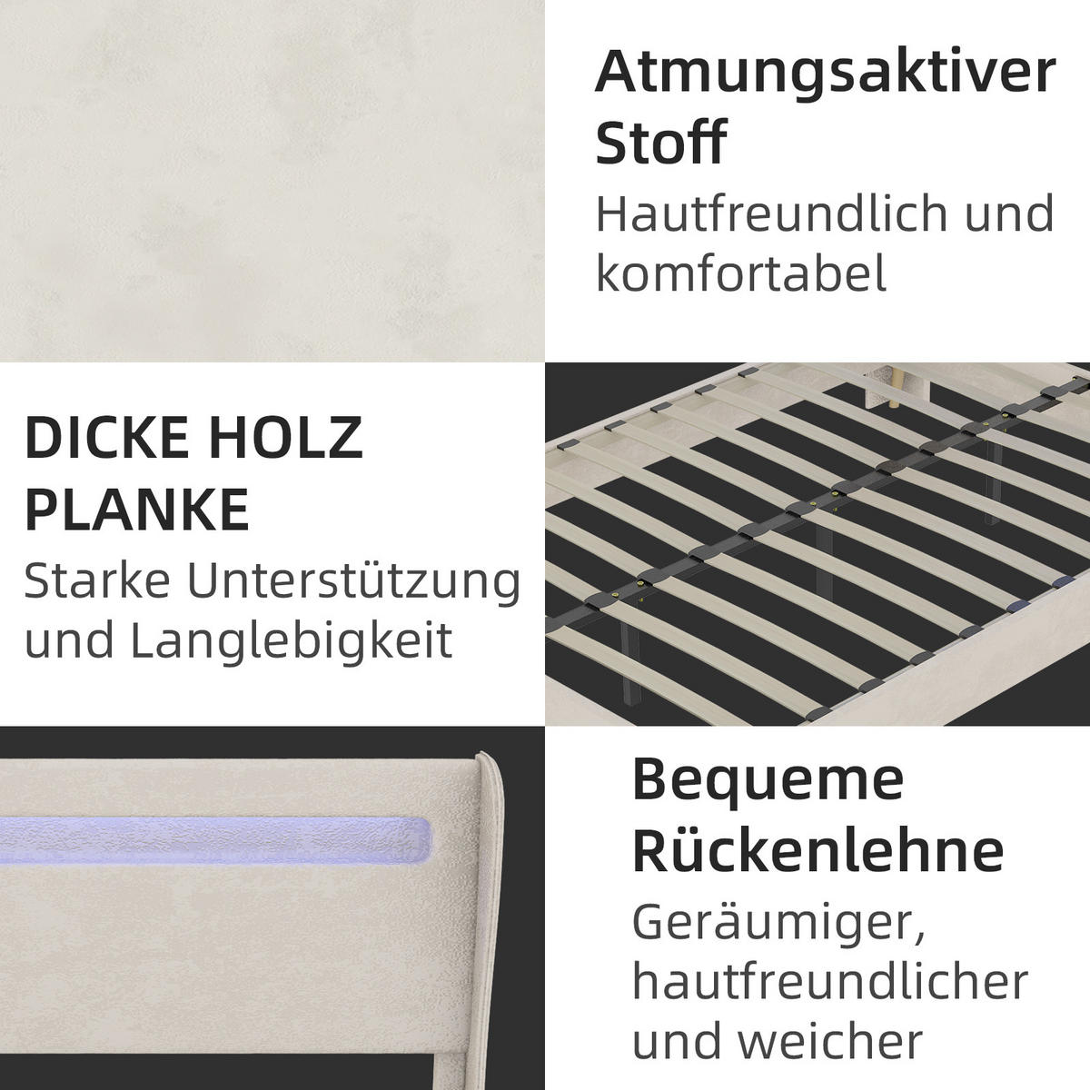POLSTERBETT 160x200 cm LED Kopfteil beige - Beige, Textil (160/200cm) - Fortuna Lai