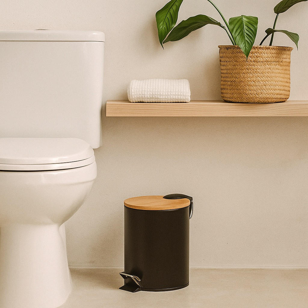 Thumbnail - Nuxio Mülleimer, Schwarz, Metall, 17x25x22 cm, Badaccessoires, Waschplatzzubehör, Kosmetik- & Abfalleimer