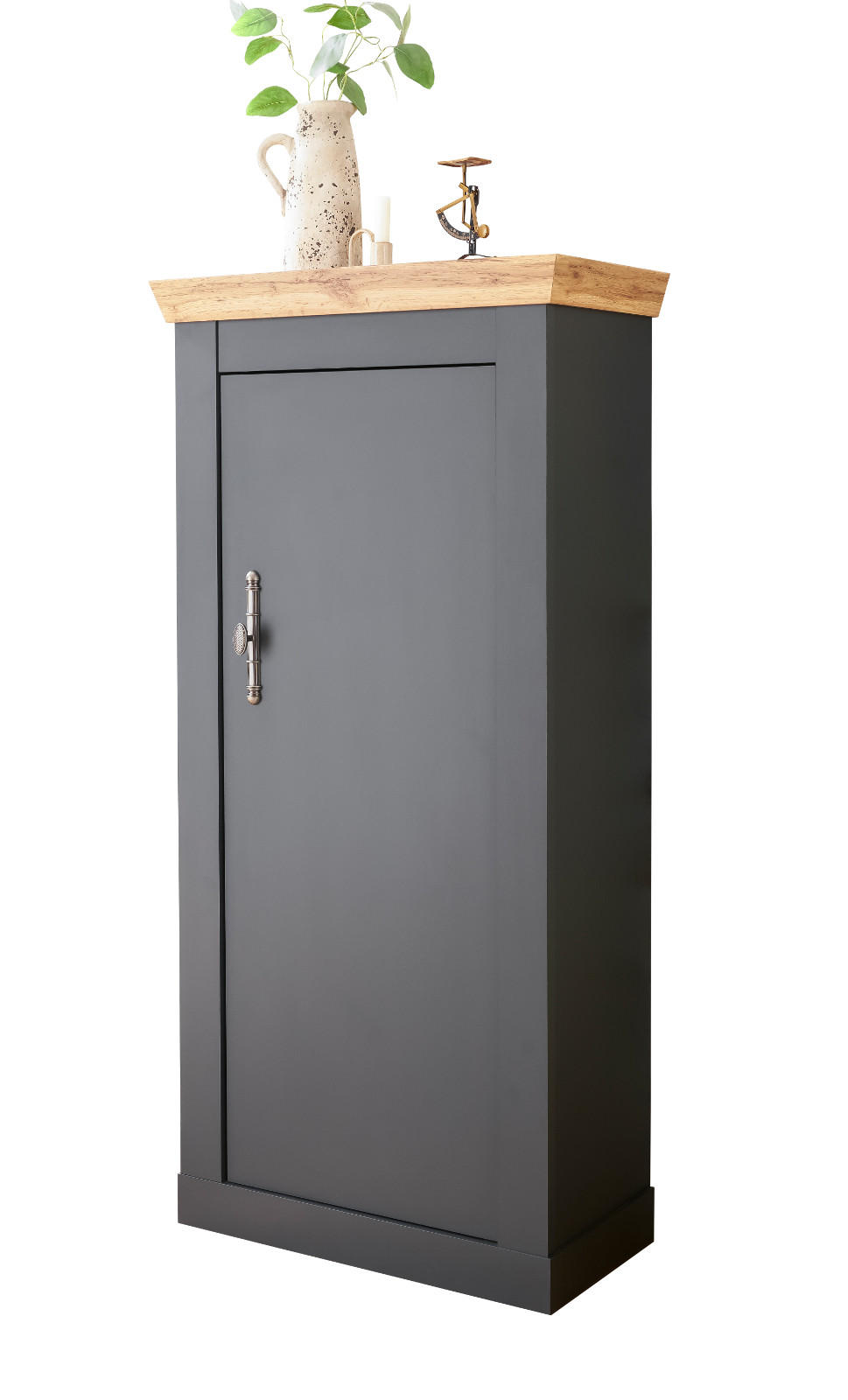 KOMMODE grau, Eiche Wotan, Landhaus 72cm, Highboard mit Soft-Close - Silberfarben/Eiche Wotan, Holzwerkstoff/Kunststoff (72/146/38cm) - Furn.Design
