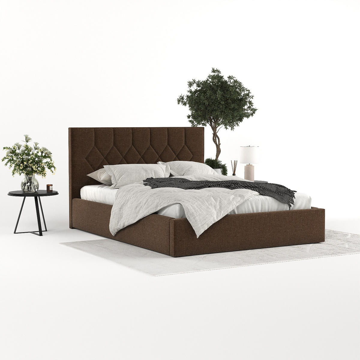 POLSTERBETT Brisa 160/200 cm Braun im Inari Stoff - Schwarz/Naturfarben, Holz/Holzwerkstoff (160/200cm) - AltaBeds