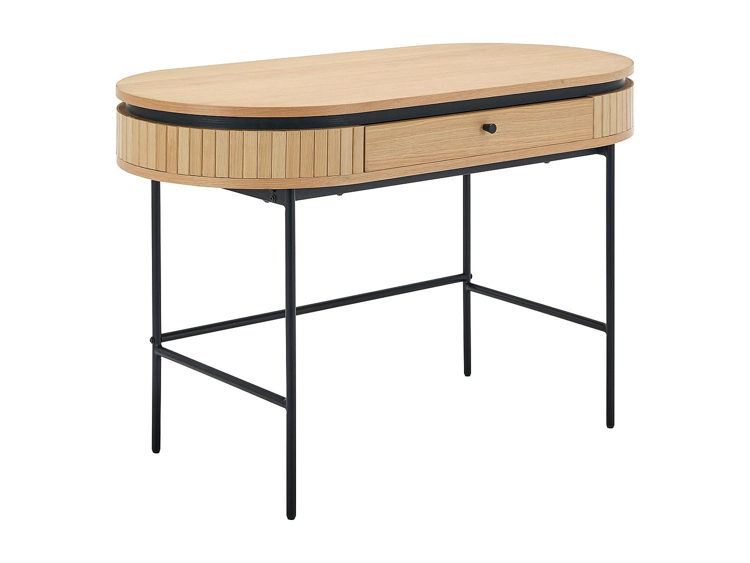 SCHREIBTISCH mit 1 Schubladen - Eichenfurnier - Holzfarben & Schwarz - CARDIONA - Schwarz, Holz (120/60/76cm) - Vente-Unique