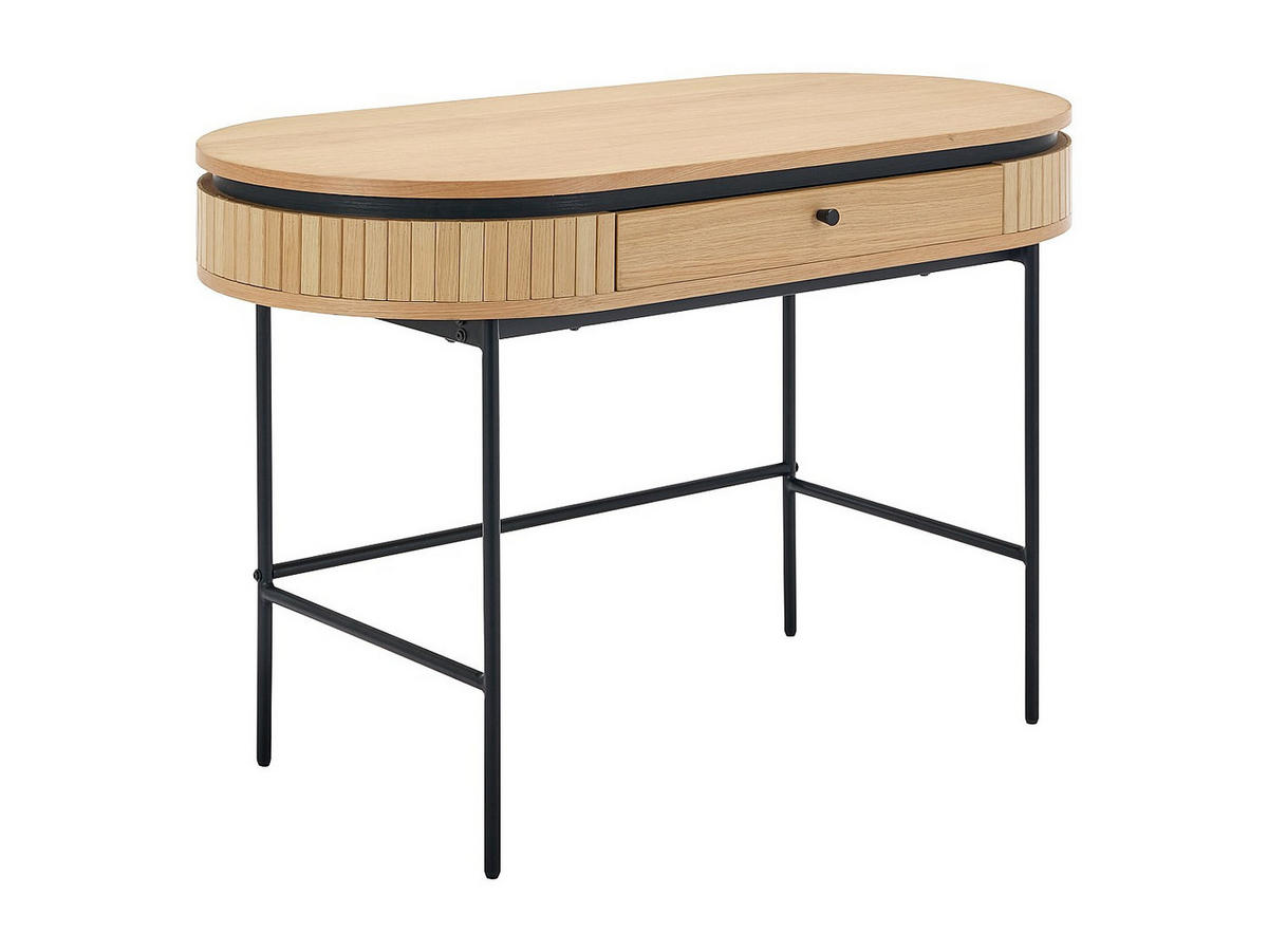 SCHREIBTISCH mit 1 Schubladen - Eichenfurnier - Holzfarben & Schwarz - CARDIONA - Schwarz, Holz (60/120/76cm) - Vente-Unique