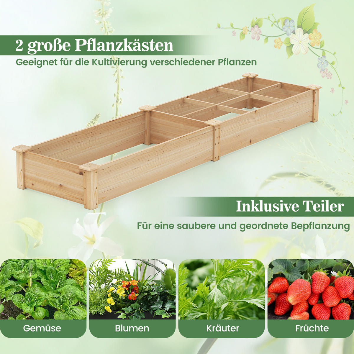HOCHBEET Natur - Naturfarben, Holz (62/25/228cm) - COSTWAY