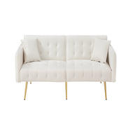 SOFA Zweisitzer Sofabett Velours Verstellbare Lehne Großzügig Schlaffunktion - Weiß, Holz (89.92/18.03/80.52cm) - FLIEKS