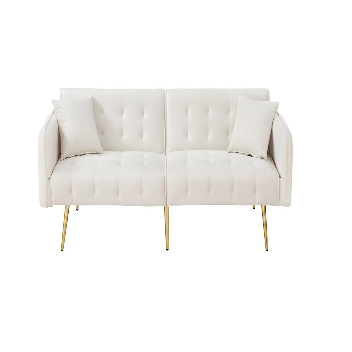 SOFA Zweisitzer Sofabett Velours Verstellbare Lehne Großzügig Schlaffunktion - Weiß, Holz (89.92/18.03/80.52cm) - FLIEKS