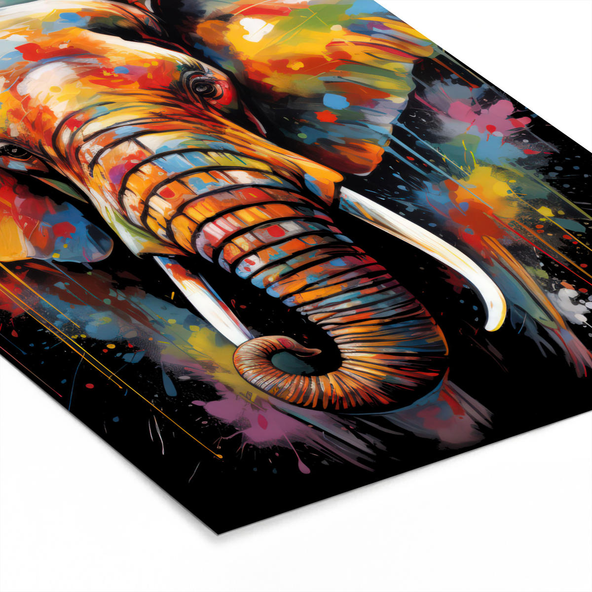 GERAHMTES BILD Elefant - Graffiti - Schwarz - Tiere - Farben 60x80 cm - Schwarz, Papier (60/80cm) - MuchoWow