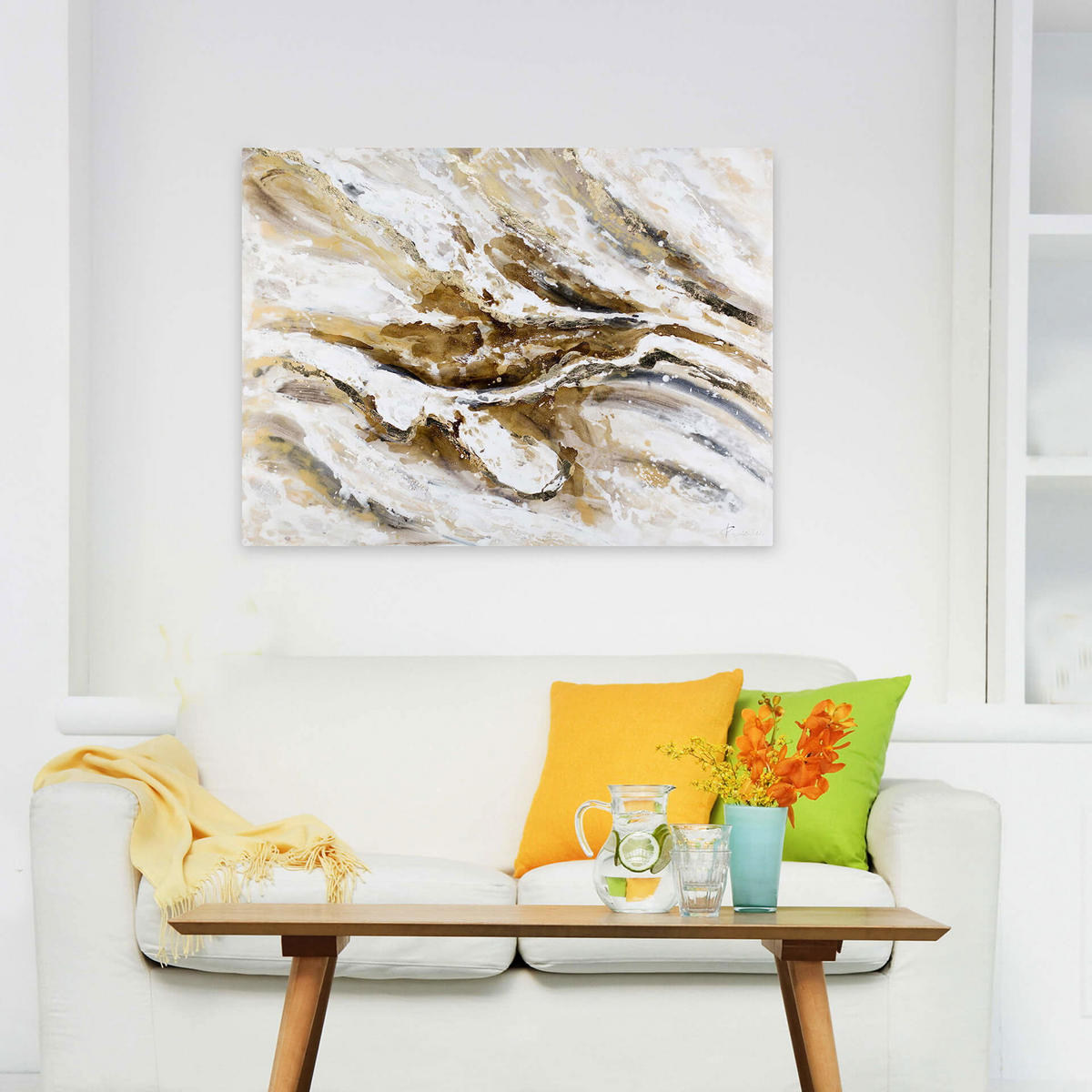 ACRYLBILD HANDGEMALT 100/75 cm - Weiß/Braun, Holz/Textil (2.12/75cm) - KUNSTLOFT