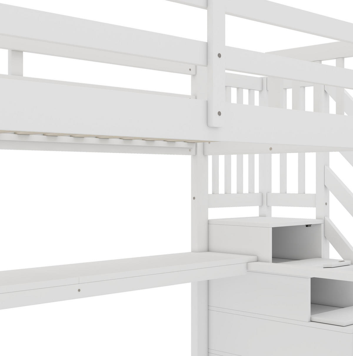 HOCHBETT 90/200 cm Weiß aus Kiefernholz und MDF mit Stauraum und Schreibtisch - Weiß, Holz (90/200cm) - OKMYHOME