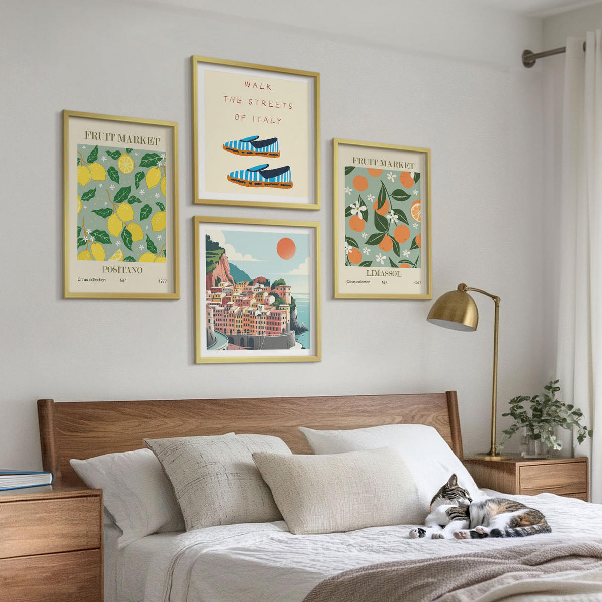 WANDBILDER 4er Set - 50x50 cm & 40x60 cm Goldrahmen - Fruchtmuster der italienischen Kultur - Goldfarben, Kunststoff (50/50cm) - ArtPrintCave