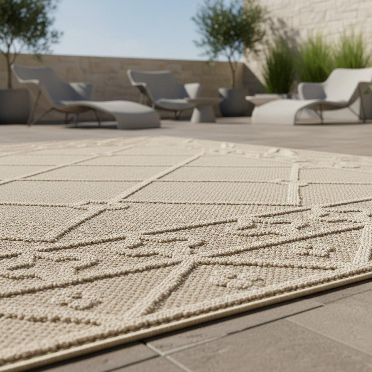 TEPPICH Outdoor Flachgewebe Berber-Muster Polypropylen Terrasse Beige Rechteckig 160x230 - Beige, Textil (160/230cm) - KADIMA DESIGN