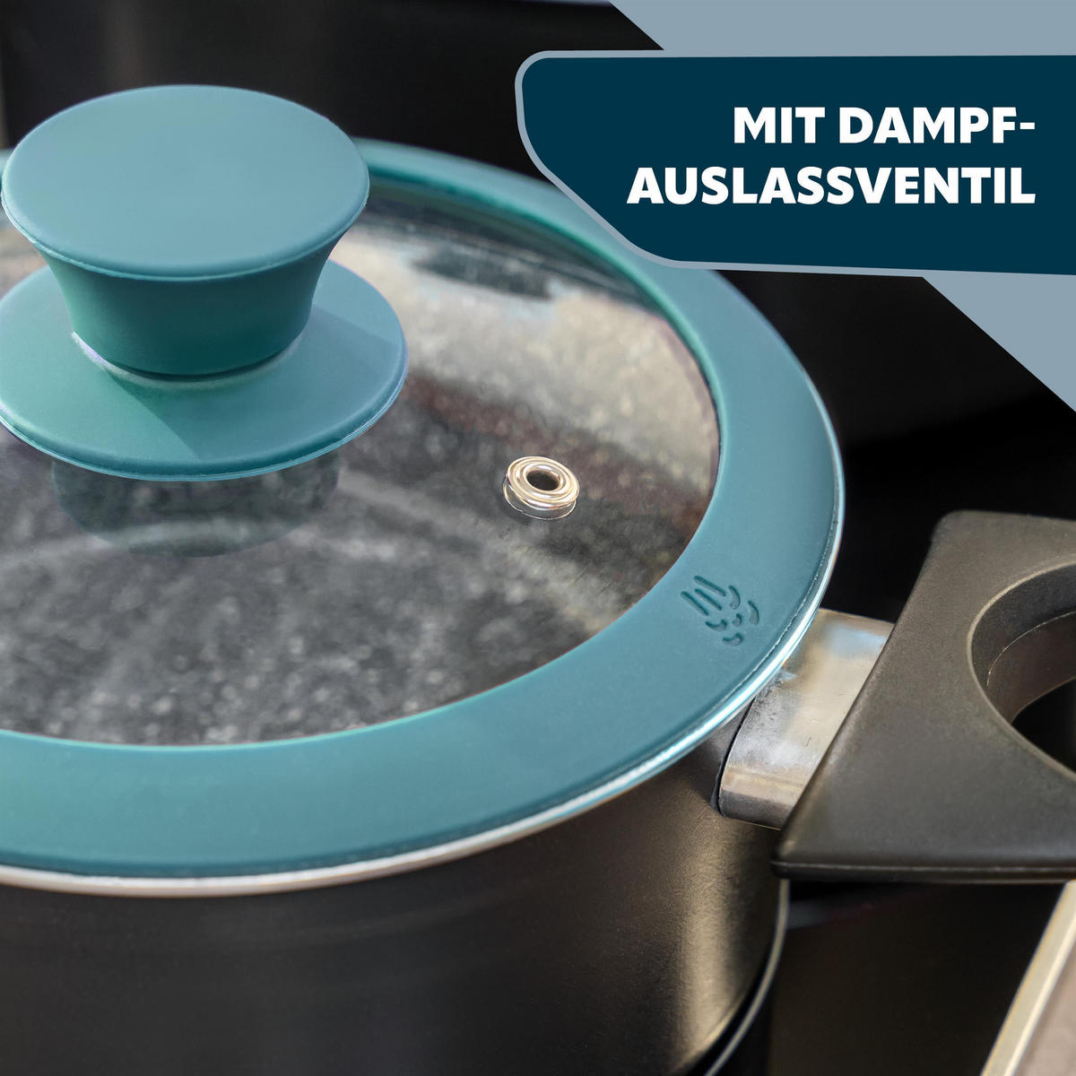 GLASDECKEL mit Silikonrand 20 cm blau - Blau, Glas (20/20/4cm) - bremermann