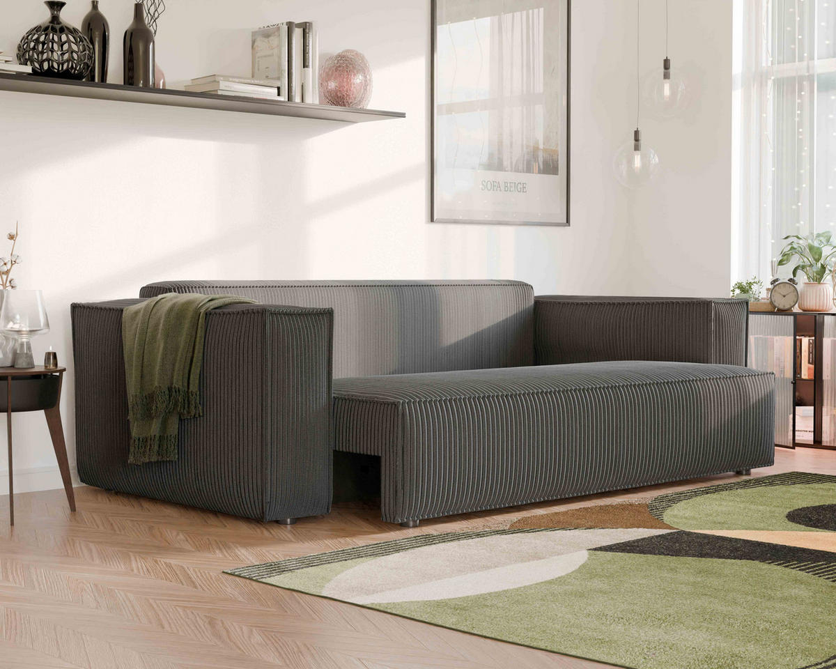 SOFA mit Schlaffunktion und Bettkasten, Dunkelgrau - Dunkelgrau/Grau, Holzwerkstoff/Textil (240/84/105cm) - Idohome