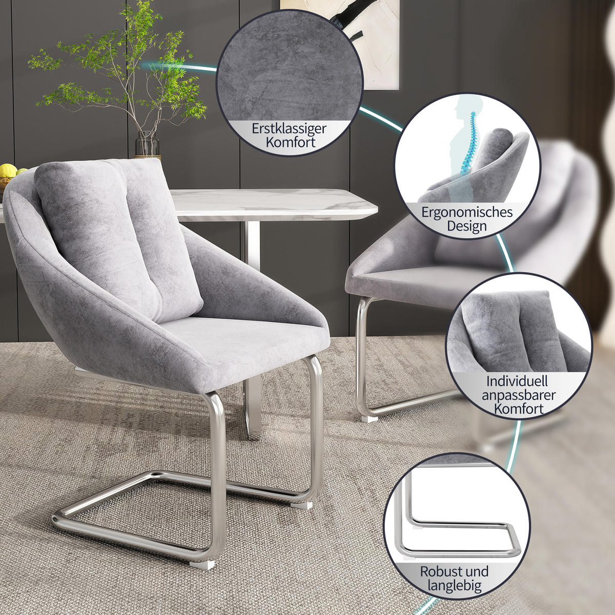 SCHWINGSTUHL DE-35649 2er-Set mit Samtpolsterung Grau - Grau, Metall (59/82/65cm) - ComfortXL